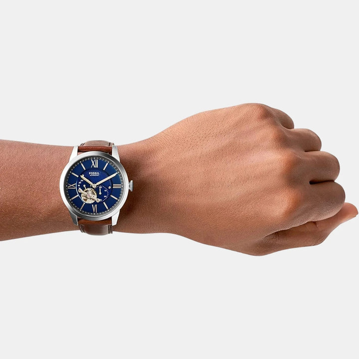 Fossil Grant ME3110 Automatic Skeleton Dial Blue Leather Men&