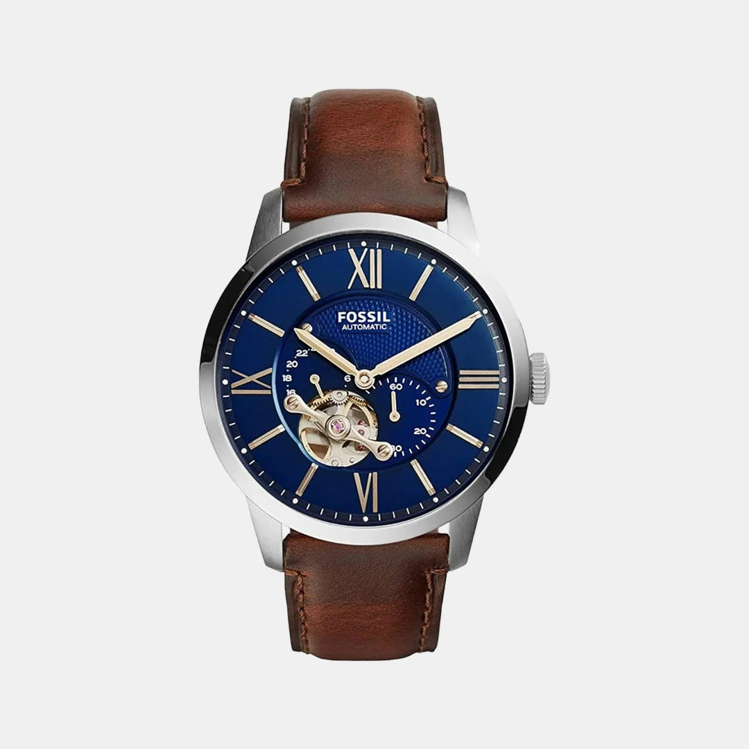 Fossil Grant ME3110 Automatic Skeleton Dial Blue Leather Men&