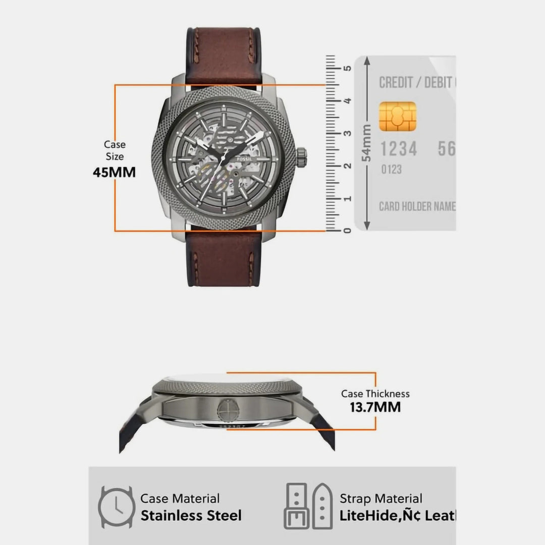 Fossil Heritage Automatic ME3254 Skeleton Dial Silver Stainless Steel Men&