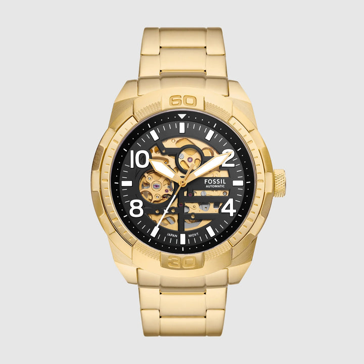 Fossil Heritage Automatic ME3257 Skeleton Dial Black Leather Men&