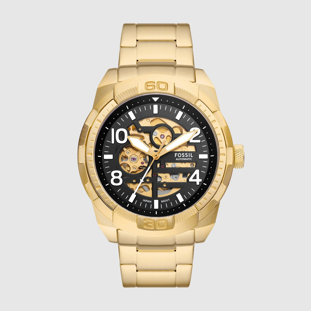 Fossil Heritage Automatic ME3257 Skeleton Dial Black Leather Men&