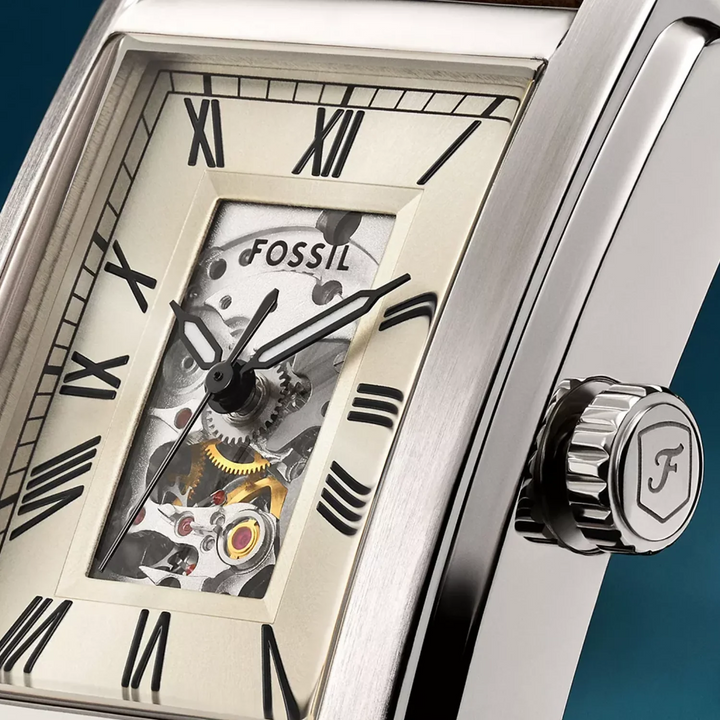 Fossil Carraway Automatic ME3272 Silver Dial Brown Leather Men&