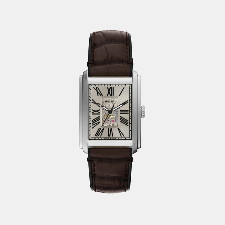 Fossil Carraway Automatic ME3272 Silver Dial Brown Leather Men&