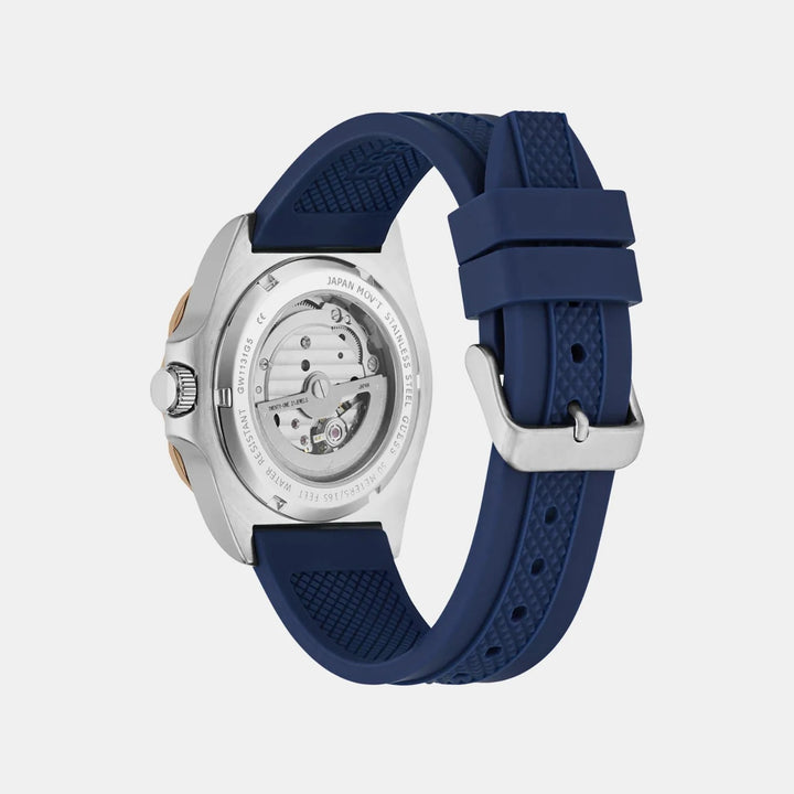 Guess Men Automatic Watch GW1131G5 – Blue Open-Heart Dial Silicone