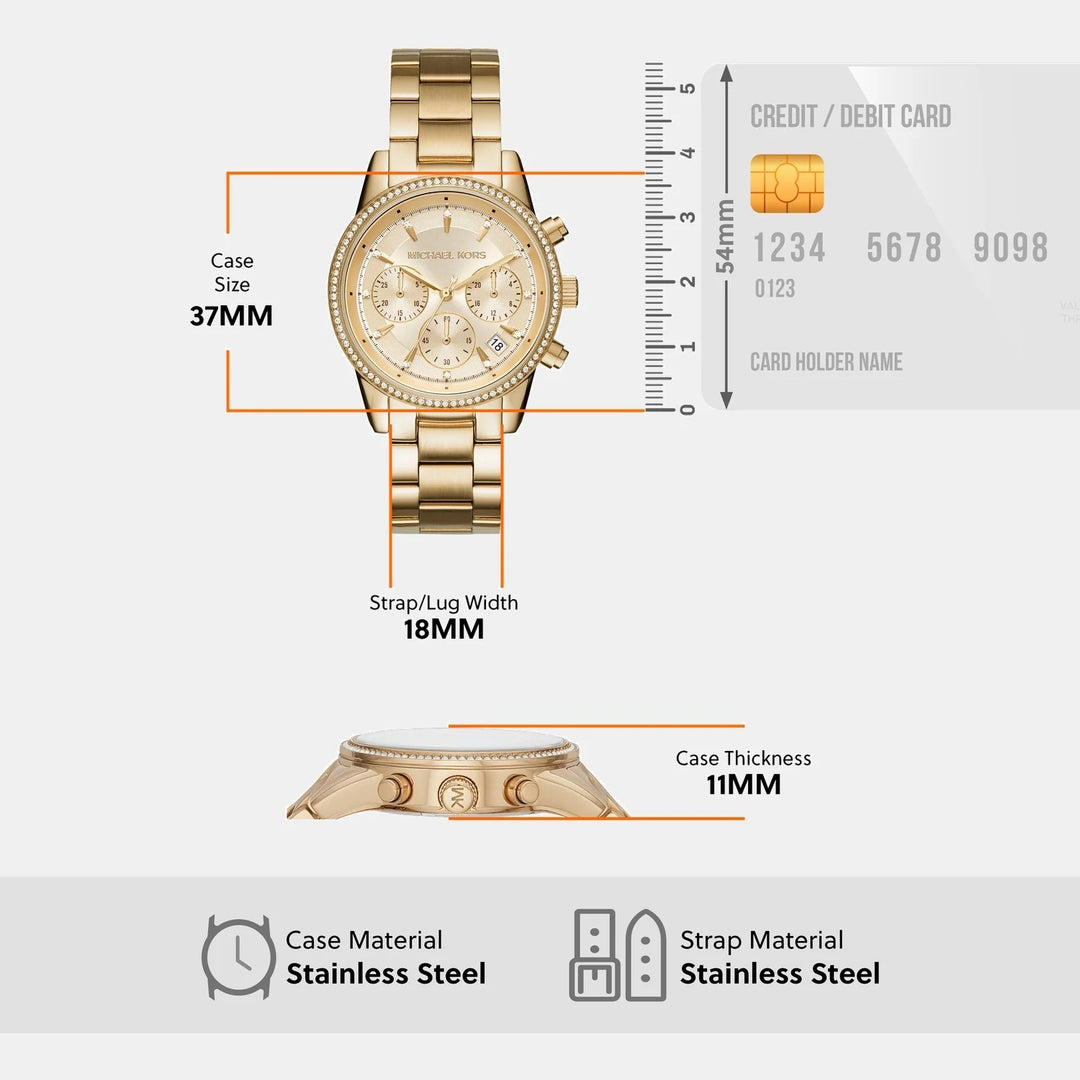 Michael Kors Bryant MK6356 Gold-Tone Pavé Chronograph Women&
