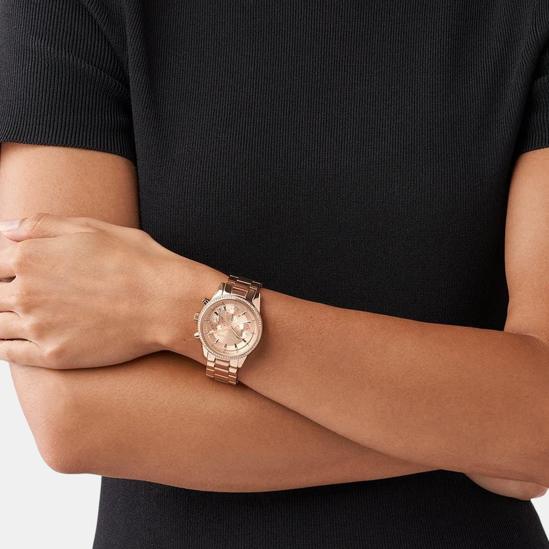 Michael Kors Bryant MK6357 Rose Gold-Tone Pavé Chronograph Women&