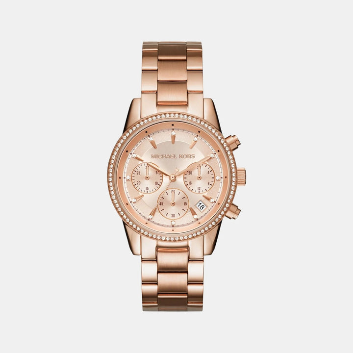 Michael Kors Bryant MK6357 Rose Gold-Tone Pavé Chronograph Women&