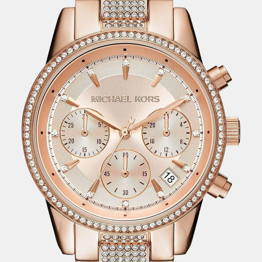 Michael Kors Bryant MK6485 Rose Gold-Tone Pavé Acetate Women&