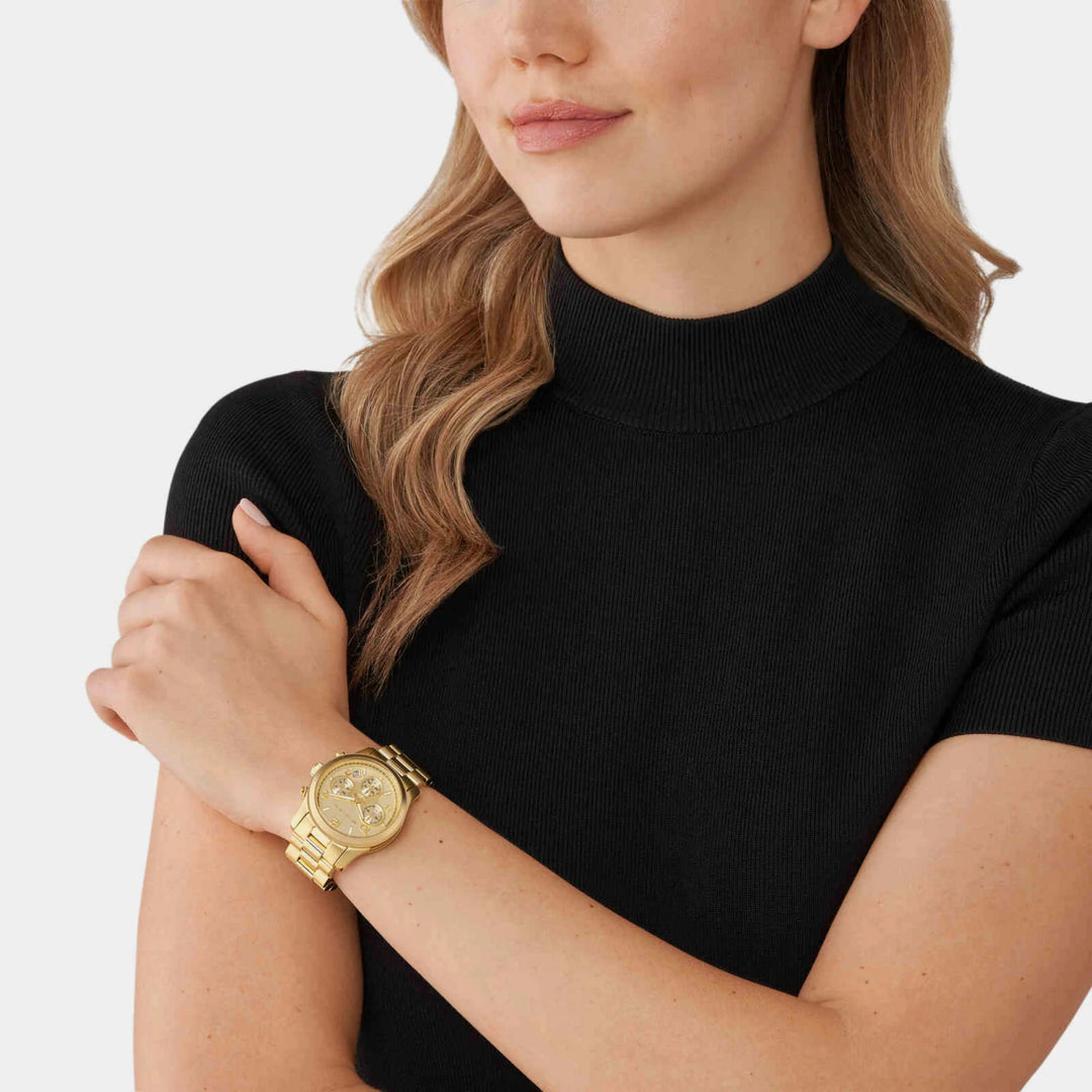 Michael Kors Runway MK7323 Gold-Tone Pavé Chronograph Women&