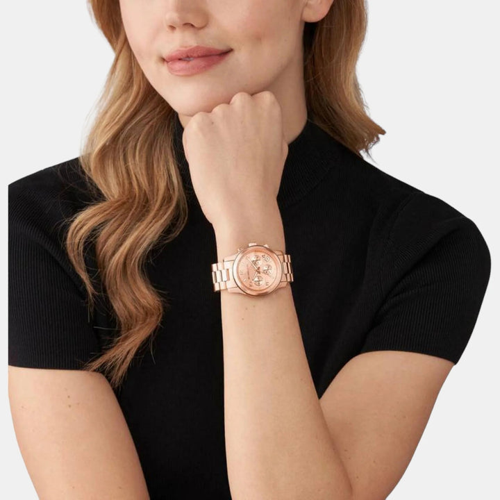 Michael Kors Runway MK7324 Rose Gold-Tone Pavé Chronograph Women&