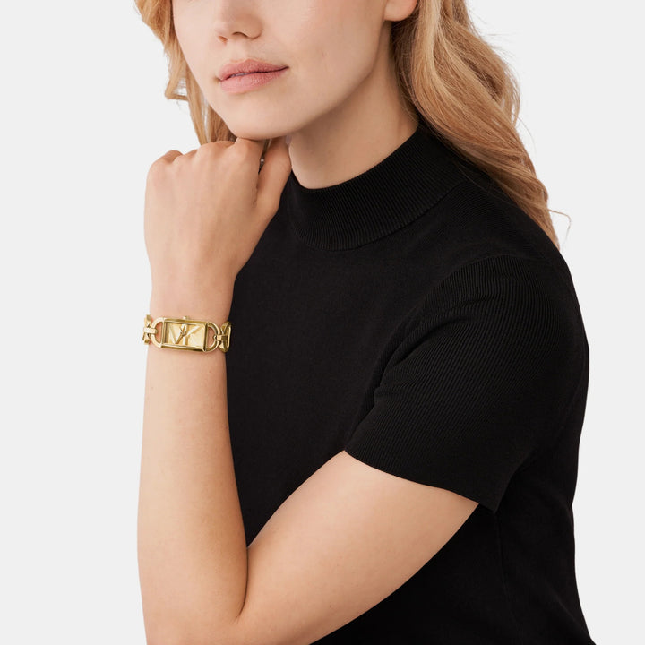 Michael Kors Lennox MK7406 Pavé Logo Gold-Tone Women&