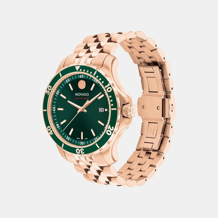 Movado Series 800 2600185 Men’s Green Dial Rose Gold-Tone PVD Stainless Steel Bracelet Quartz Date Watch - 2600185