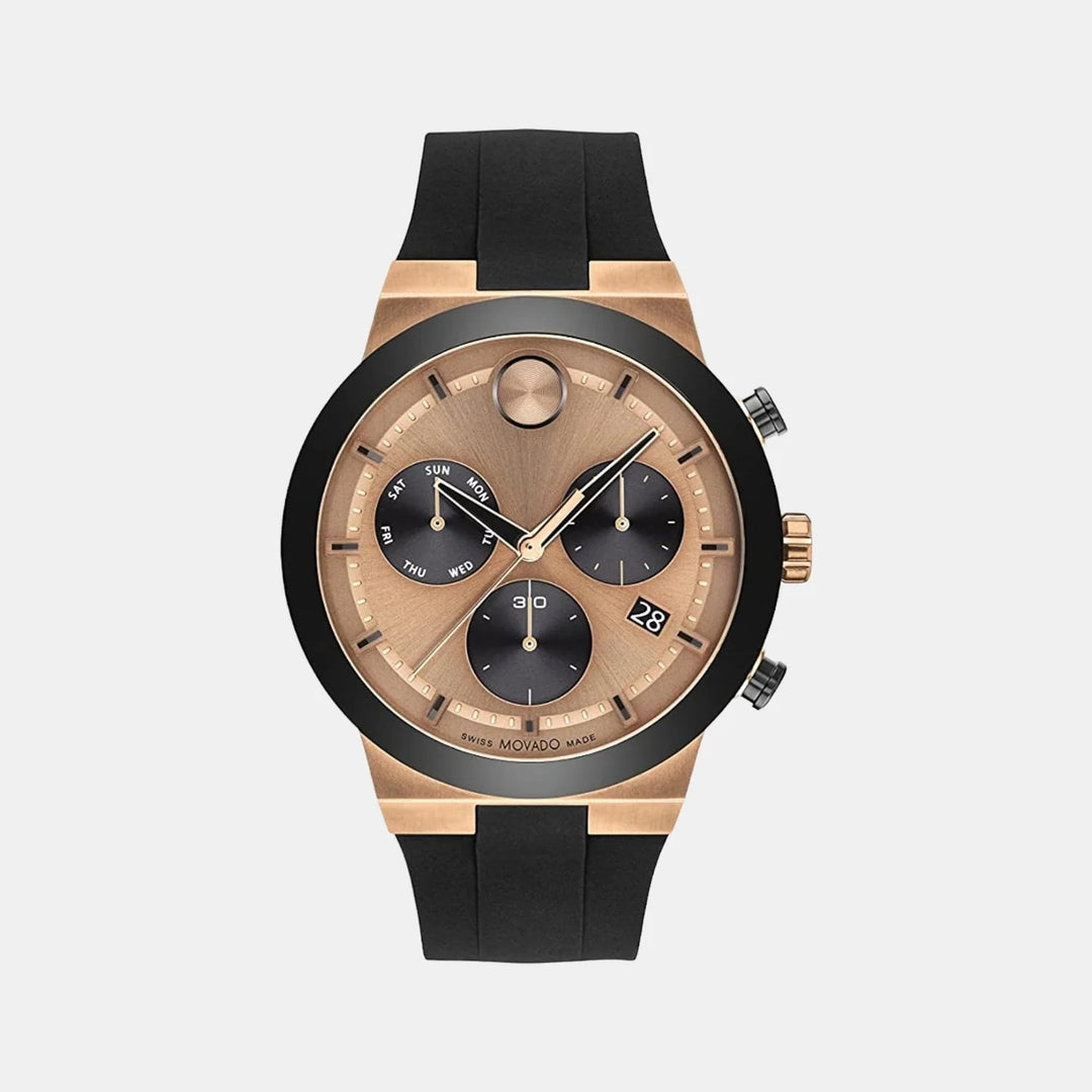 Movado Bold Fusion 3600854 Men’s Rose Gold Dial Black Silicone Strap Quartz Chronograph Watch - 3600854