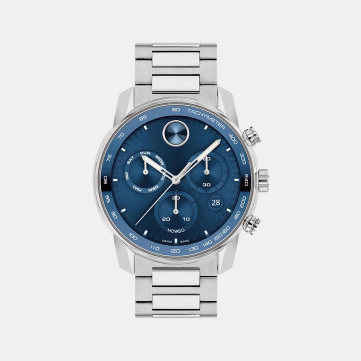 Movado Bold Verso 3600865 Men’s Blue Dial Silver Stainless Steel Bracelet Quartz Chronograph Tachymeter Watch - 3600865