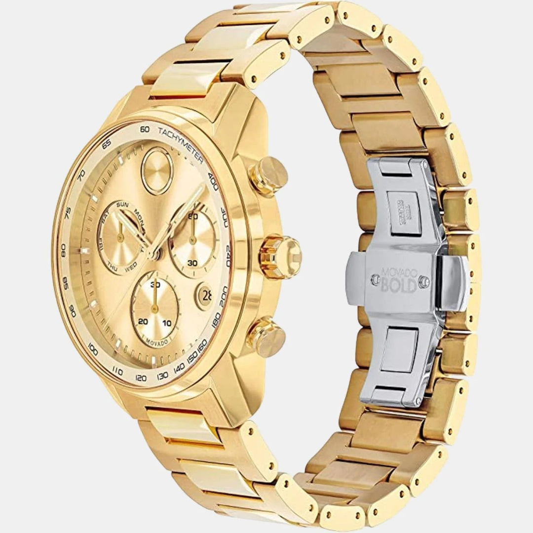 Movado Bold Verso 3600866 Men’s Gold Dial Silver Stainless Steel Bracelet Quartz Chronograph Tachymeter Watch - 3600866