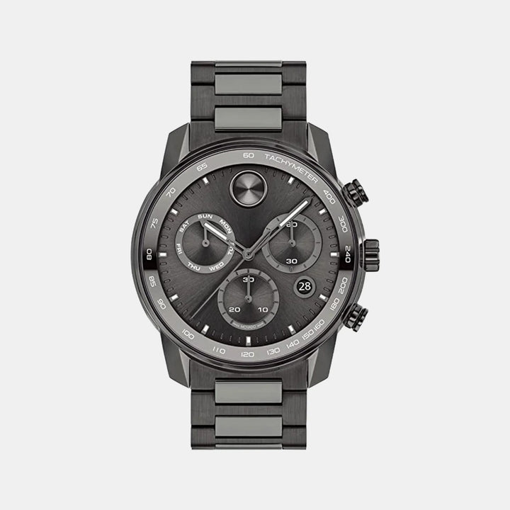 Movado Bold Verso 3600867 Men’s Grey Dial Gunmetal Stainless Steel Bracelet Quartz Chronograph Tachymeter Watch - 3600867