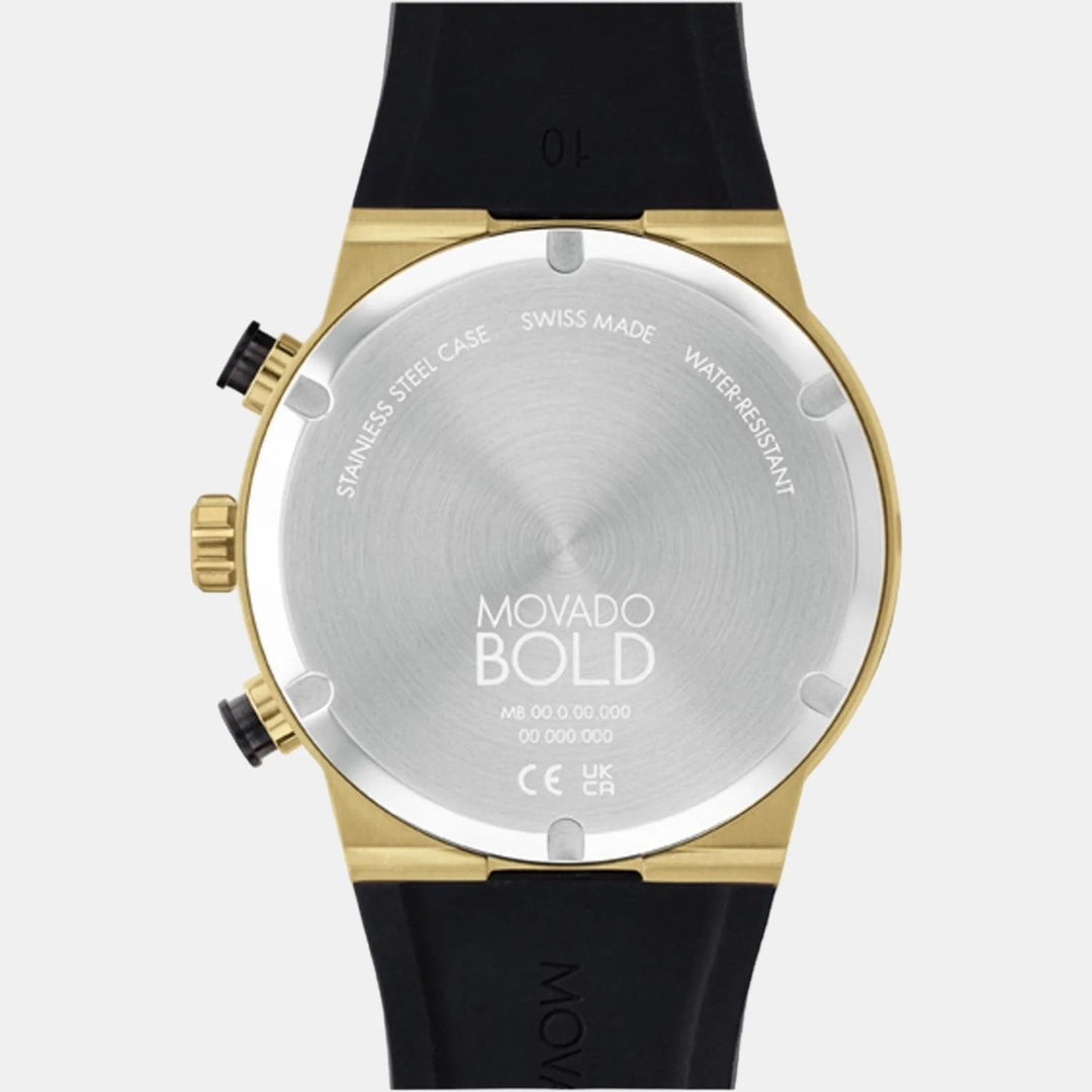 Movado Bold Fusion 3600895 Men’s Gold Dial Black Silicone Strap Quartz Chronograph Watch - 3600895