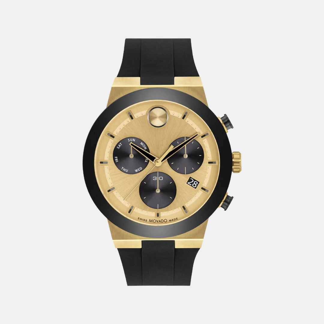 Movado Bold Fusion 3600895 Men’s Gold Dial Black Silicone Strap Quartz Chronograph Watch - 3600895