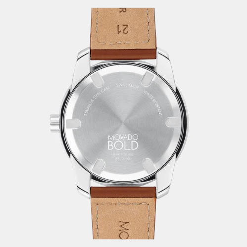 Movado Bold Verso 3600944 Men’s Blue Dial Cognac Leather Strap Quartz Watch - 3600944