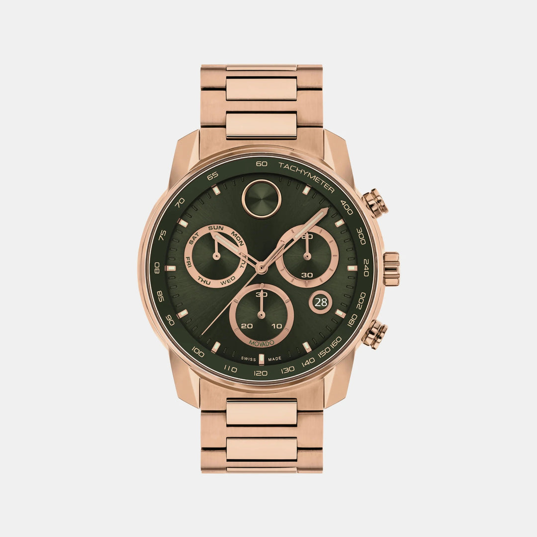 Movado Bold Verso 3601082 Men’s Green Dial Rose Gold-Tone Stainless Steel Bracelet Quartz Chronograph Watch - 3601082