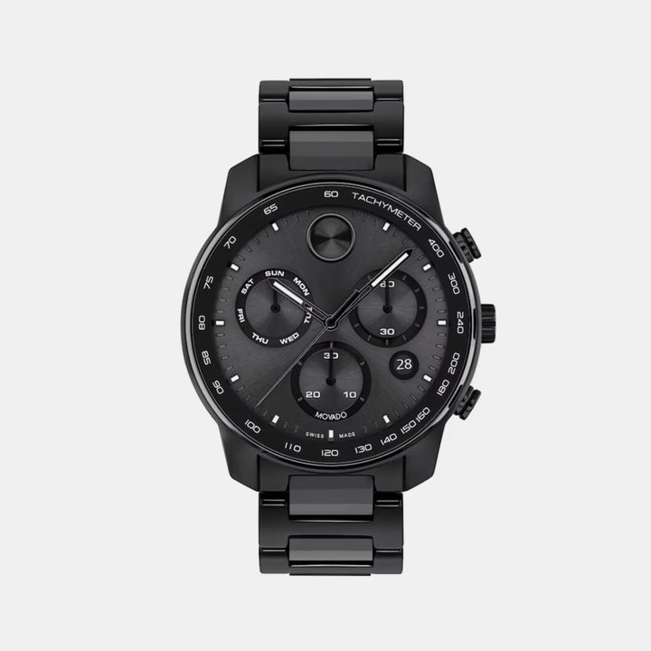 Movado Bold Verso 3601103 Men’s Black Dial Black Ceramic Bracelet Quartz Chronograph Watch - 3601103