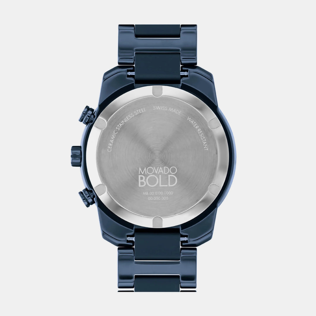 Movado Bold Ceramic 3601117 Men’s Blue Dial Black Ceramic Bracelet Quartz Chronograph Watch - 3601117