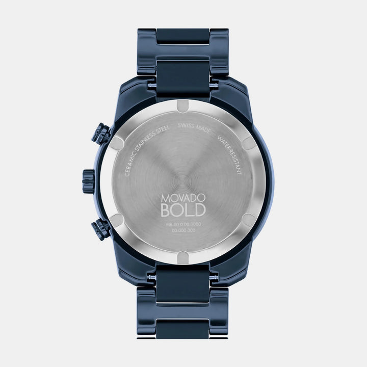 Movado Bold Ceramic 3601117 Men’s Blue Dial Black Ceramic Bracelet Quartz Chronograph Watch - 3601117