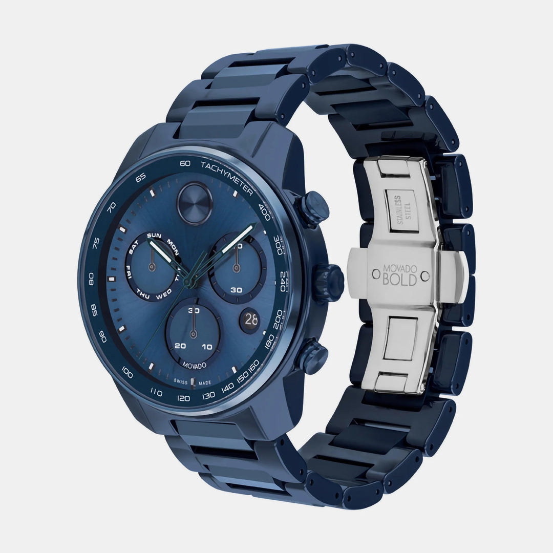 Movado Bold Ceramic 3601117 Men’s Blue Dial Black Ceramic Bracelet Quartz Chronograph Watch - 3601117