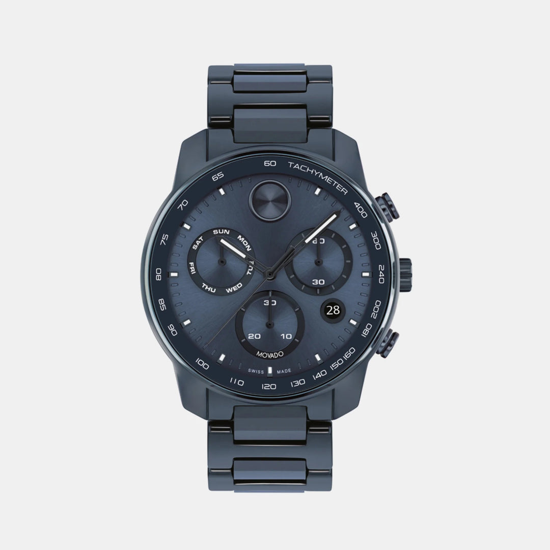 Movado Bold Ceramic 3601117 Men’s Blue Dial Black Ceramic Bracelet Quartz Chronograph Watch - 3601117