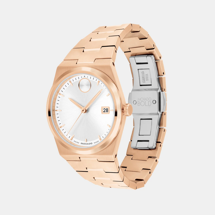 Movado Bold Quest 3601188 Women’s White Dial Rose Gold Stainless Steel Bracelet Quartz Watch - 3601188
