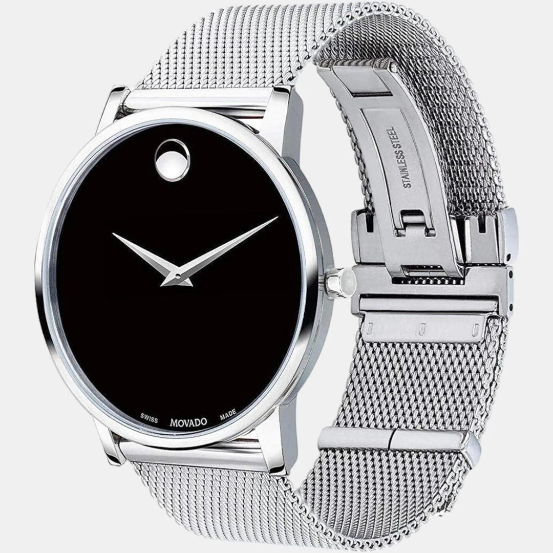 Movado Museum 607219 Classic Men 40mm Black Dial Silver Stainless Steel Mesh Bracelet Swiss Quartz Watch