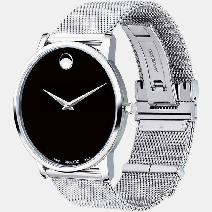 Movado Museum 607219 Classic Men 40mm Black Dial Silver Stainless Steel Mesh Bracelet Swiss Quartz Watch