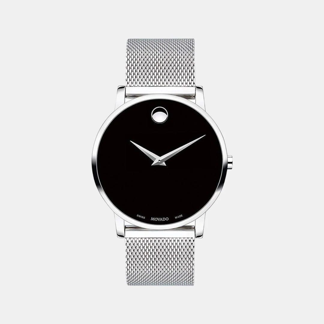 Movado Museum 607219 Classic Men 40mm Black Dial Silver Stainless Steel Mesh Bracelet Swiss Quartz Watch