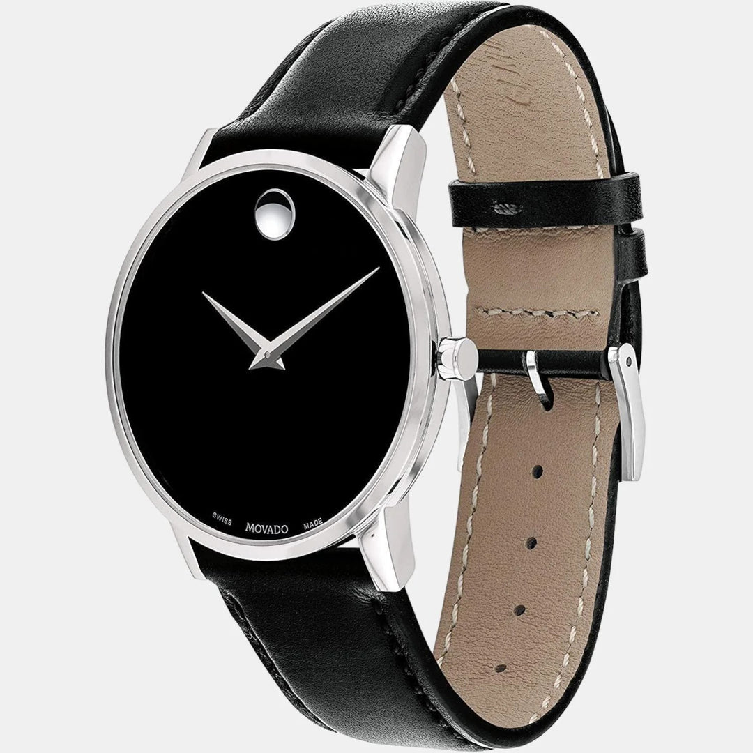 Movado Museum 607269 Classic Men 40mm Black Dial Black Calfskin Leather Strap Swiss Quartz Watch
