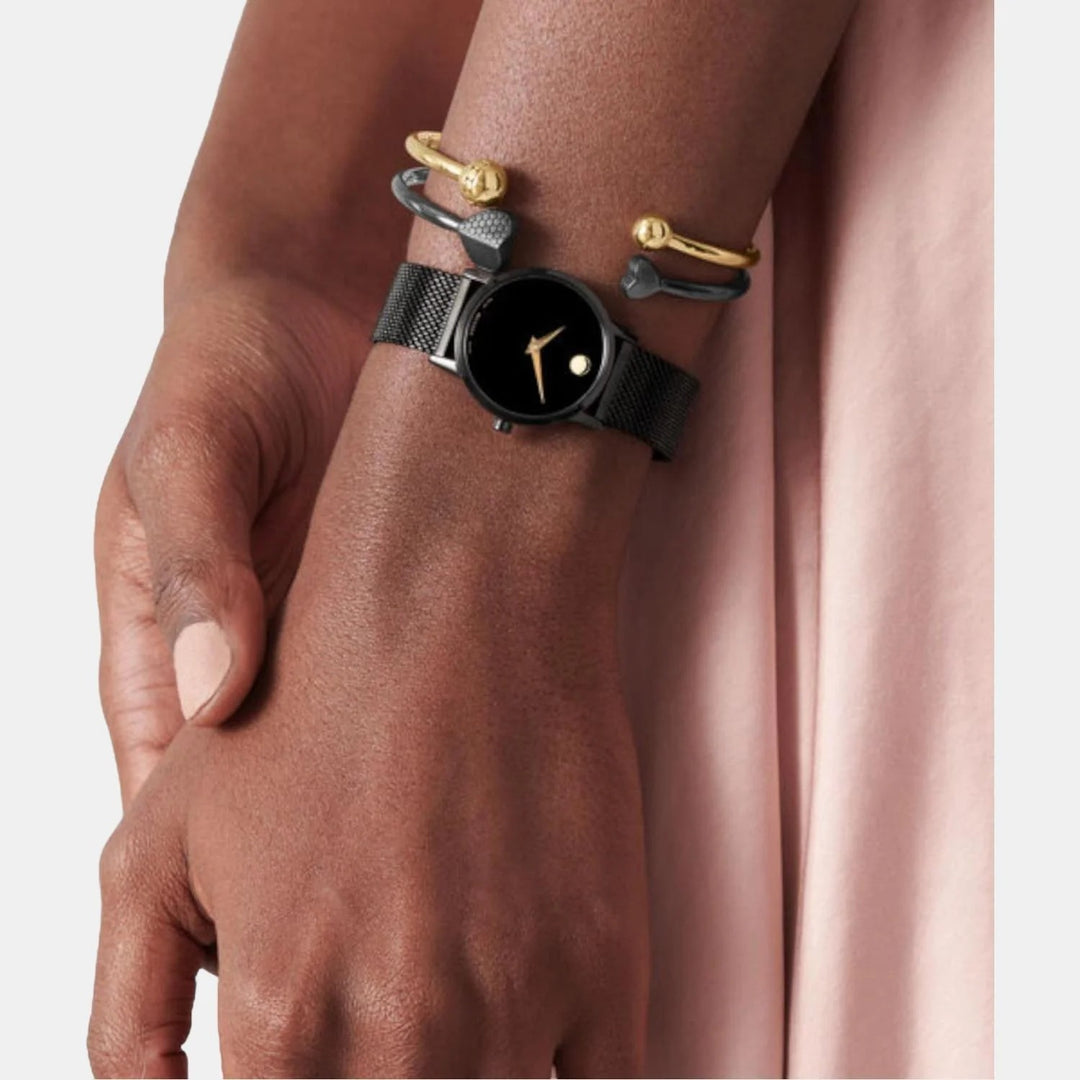 Movado Museum 607493 Classic Women 28mm Black Dial Black PVD Stainless Steel Mesh Bracelet Swiss Quartz Watch