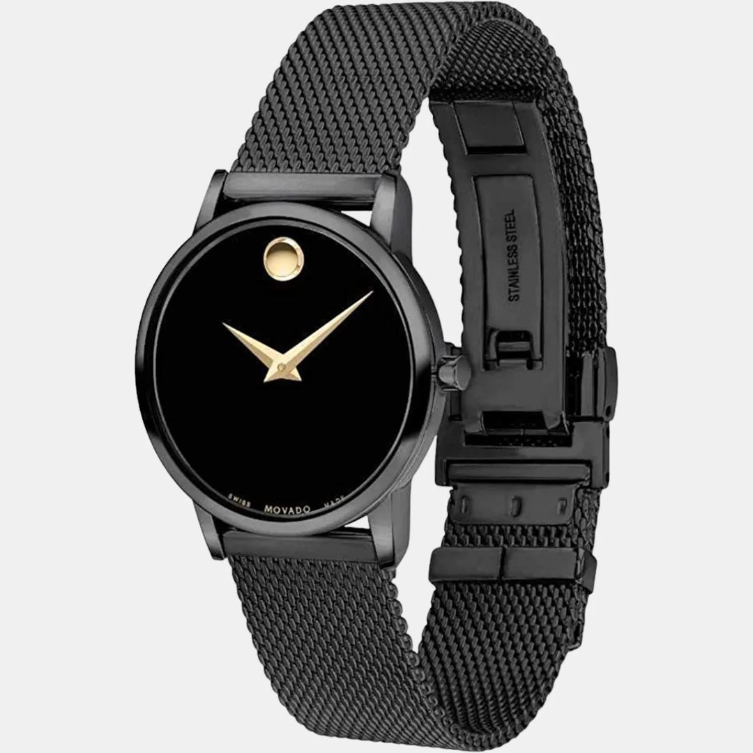 Movado Museum 607493 Classic Women 28mm Black Dial Black PVD Stainless Steel Mesh Bracelet Swiss Quartz Watch