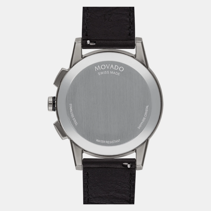 Movado Museum 607559 Sport Men 42mm Black Dial Black Leather Strap Swiss Quartz Watch