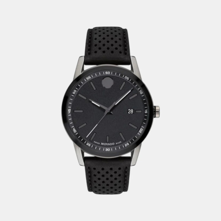 Movado Museum 607559 Sport Men 42mm Black Dial Black Leather Strap Swiss Quartz Watch