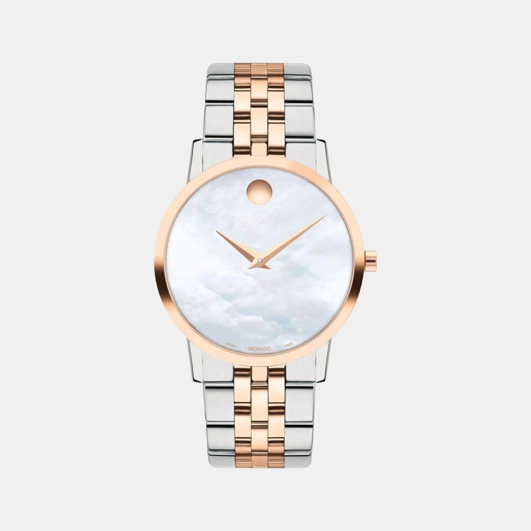 Movado Museum 607629 Classic Women 32 mm White Mother of Pearl Dial Two Tone Stainless Steel Bracelet Swiss Quartz Watch