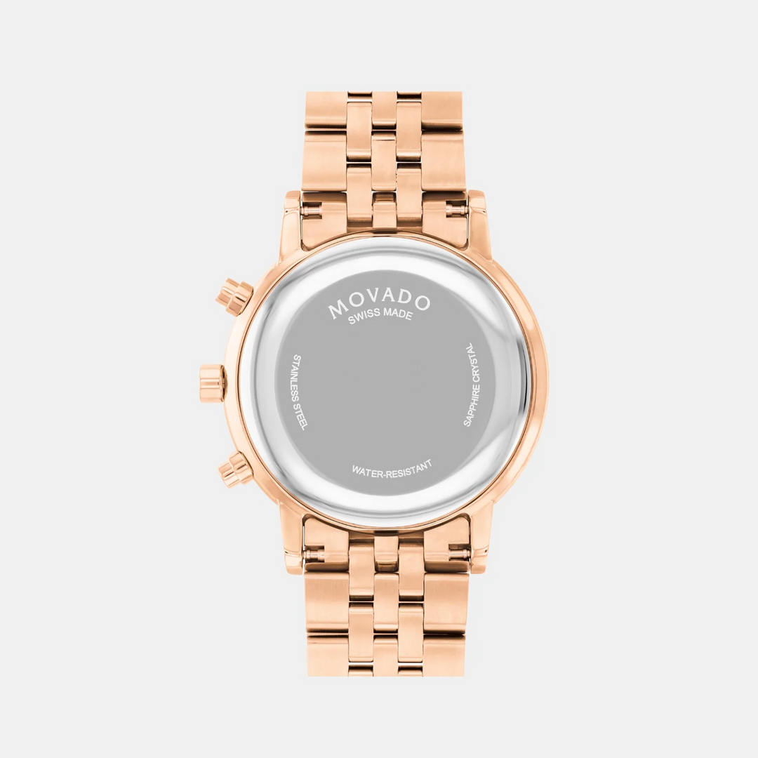 Movado Museum Classic 607846 Chrono Men 40mm Green Chronograph Dial Rose Gold Tone Stainless Steel Bracelet Quartz Watch