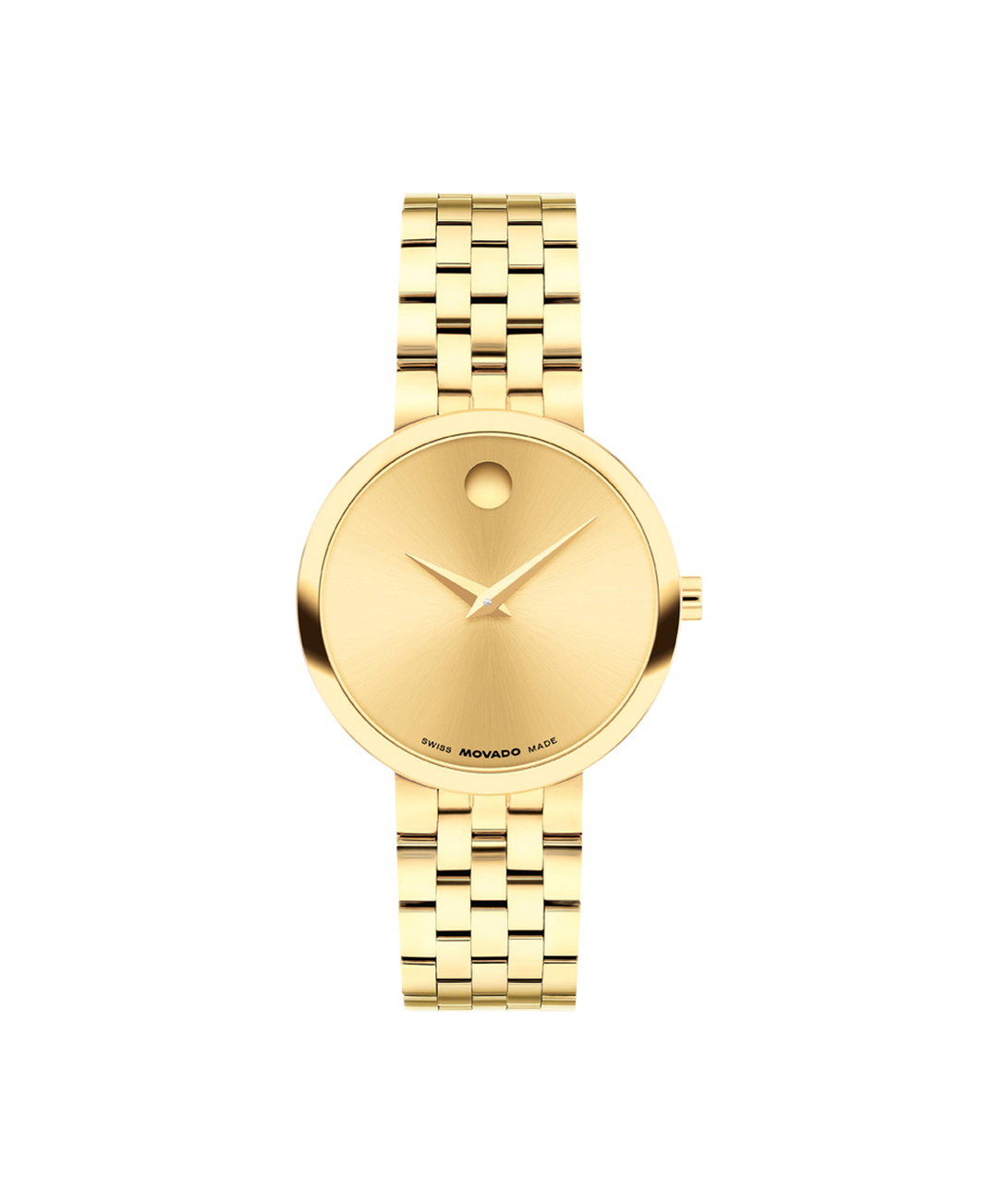 Movado Museum 608009 Classic Women 29.5 mm Yellow Gold Sunray Dial Yellow Tone Stainless Steel Bracelet Quartz Watch