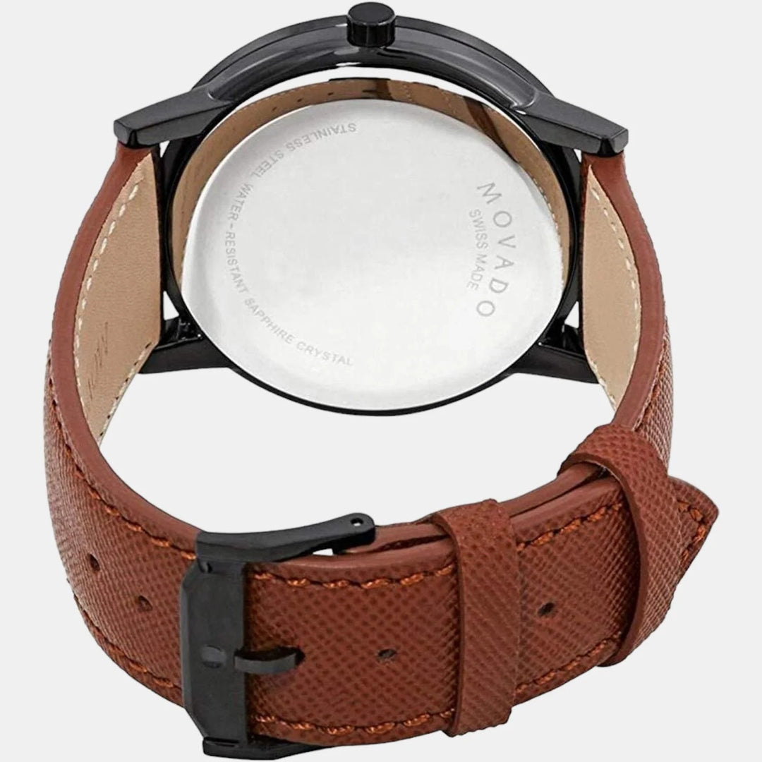 Movado Museum 607198 Classic Men 40mm Black Dial Cognac Leather Strap Swiss Quartz Watch