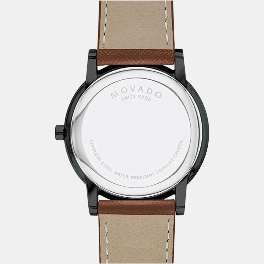 Movado Museum 607198 Classic Men 40mm Black Dial Cognac Leather Strap Swiss Quartz Watch