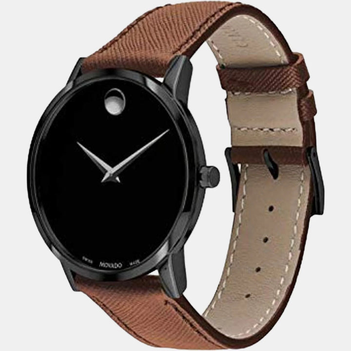 Movado Museum 607198 Classic Men 40mm Black Dial Cognac Leather Strap Swiss Quartz Watch
