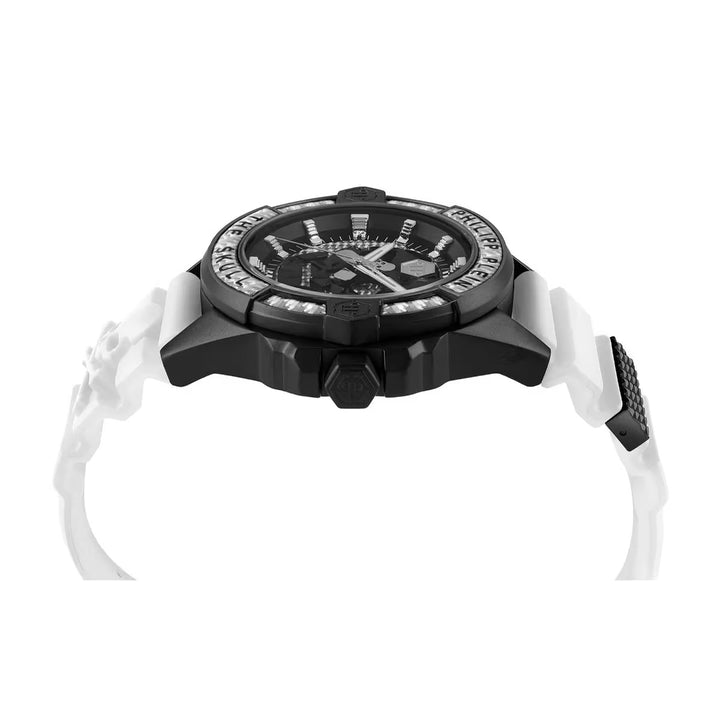 Philipp Plein The Skull Carbon Fiber Men 44mm Quartz Silver Carbon Fiber Dial White Silicone Watch PWAAA1822