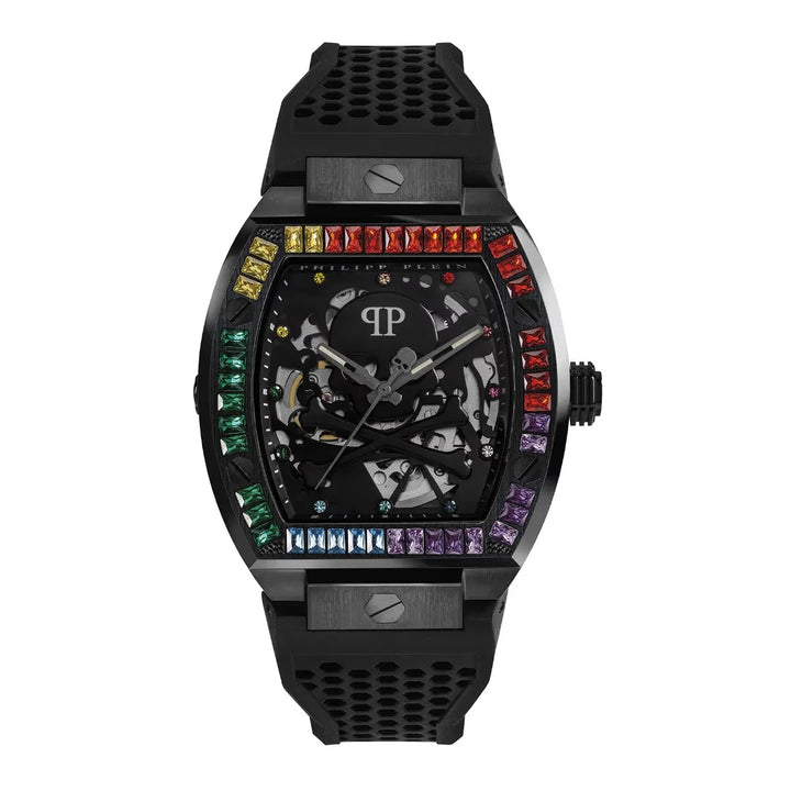 Philipp Plein The Skeleton Unisex 44mm Automatic Black Dial Black Silicone Strap Watch PWBAA0621