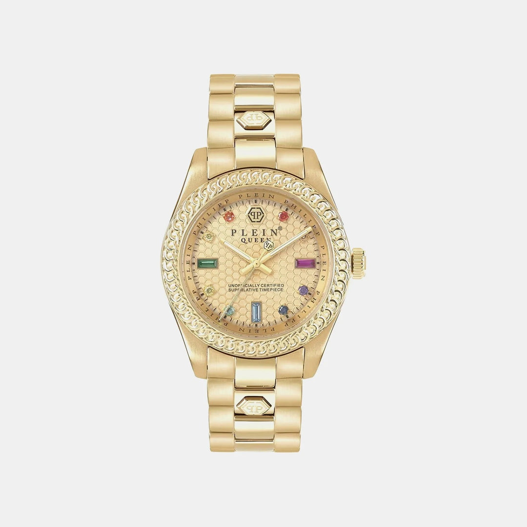 Philipp Plein Queen Women 36mm Quartz Gold Dial Stainless Steel Bracelet Watch PWDAA0721