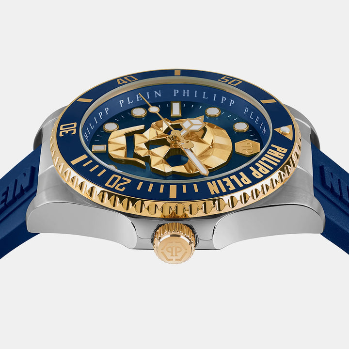 Philipp Plein The Skull Diver Men 44mm Quartz Blue Dial Blue Silicone Strap Watch PWOAA0222