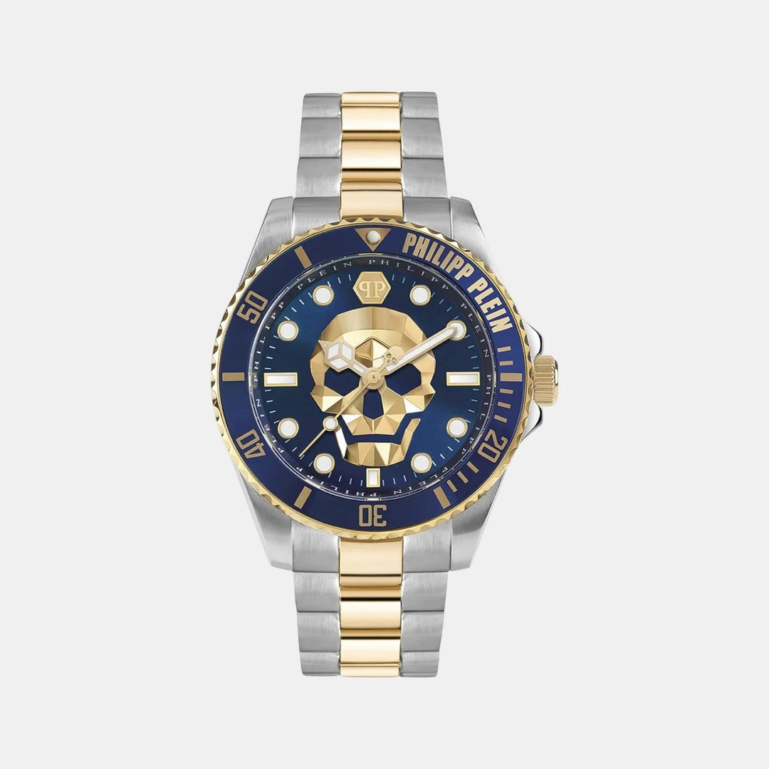 Philipp Plein The Skull Diver Men 44mm Quartz Blue Dial Bicolour Stainless Steel Bracelet Watch PWOAA0722