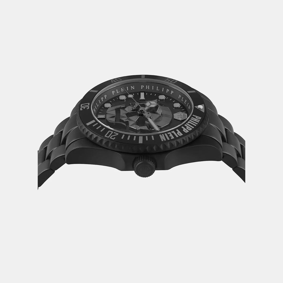 Philipp Plein The Skull Diver Men 44mm Quartz Black Dial Black Stainless Steel Bracelet Watch PWOAA0922